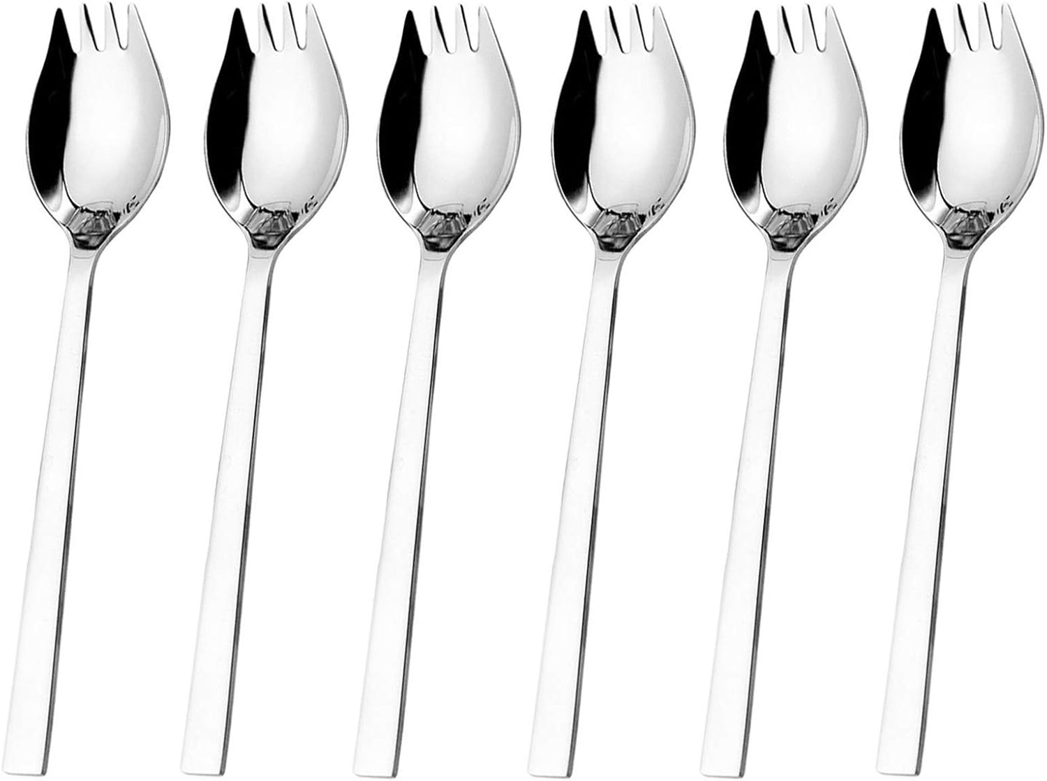 Hiware Sporks 6-pack 18/10 Stainless Steel Sporks for Everyday Household Use, 7.6-Inch / 1.6-Ounce/Ice Cream Spoon & Salad Forks, Fruit Appetizer Dessert