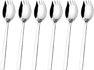Hiware Sporks 6-pack 18/10 Stainless Steel Sporks for Everyday Household Use, 7.6-Inch / 1.6-Ounce/Ice Cream Spoon & Salad Forks, Fruit Appetizer Dessert