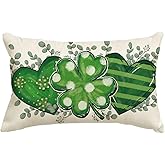 AVOIN colorlife St Patricks Day Lucky Clover Heart Eucalyptus Leaves Throw Pillow Cover, 12 x 20 Inch Shamrock Cushion Case Decoration for Sofa Couch