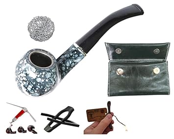 mixmax Holz Pfeife Set Tabakpfeife mit verschiedenem Zubehör | Siebe | Pfeifenreiniger | Pfeifenständer | Tabaktasche Set 10