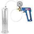 LeLuv Penis Pump Maxi Blue Handle with Gauge, Clear Hose - 9 inch Length x 2.125 Inch Diameter Cylinder