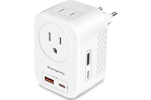Shayangyoung 220V to 110V Voltage Converter US to Europe International Universal Travel Adapter, 20W PD With 2 USB-A 2 USB-C Port, Worldwide Power Converter Plug Combo US to Spain Italy Greece (White)