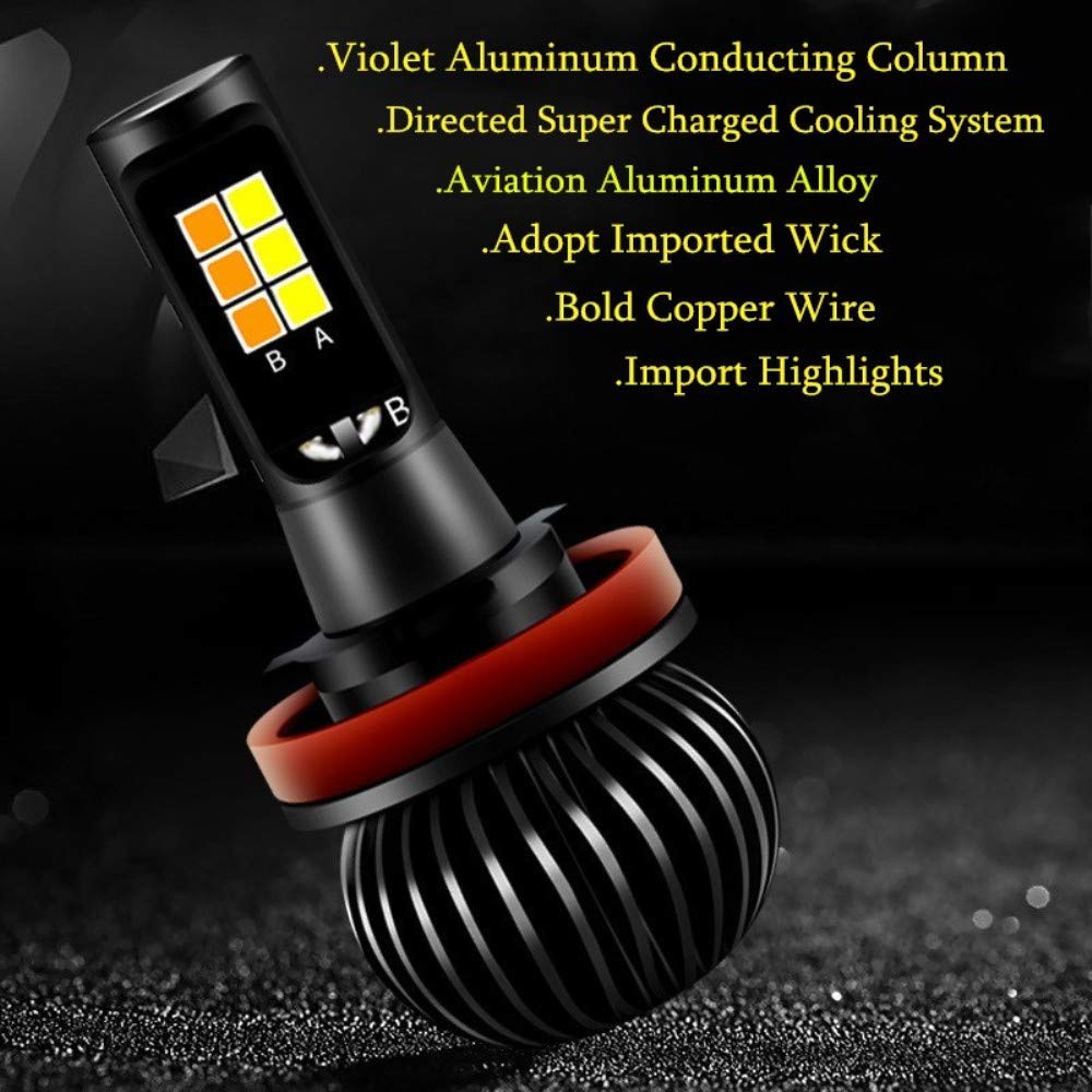 LED Fog Light Bulb, Hight power LED Dual Color in One esigh white and yellow Switch Freely for H11/H8/H9 (pack of 2)