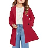 Haloumoning Girls Double Breasted Pea Coat Kids Long Sleeve Notched Lapel Winter Dress Coat With Pockets 5-14 Years