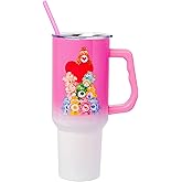 Silver Buffalo Care Bears Watercolor Heart Ombre Double Walled Stainless Steel Tumbler with Handle and Straw, Fits in Standard Cup Holder, 40 Ounces
