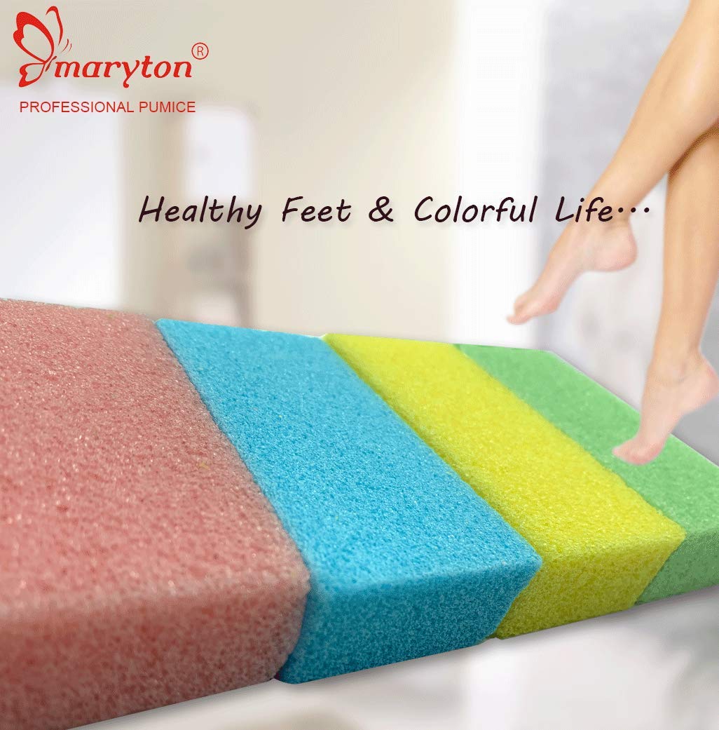 Maryton Pumice Sponge for Feet, Ultimate Pedicure Stone Callus Remover & Foot Scrubber Bulk Pack of 4(Assorted Colors): Beauty