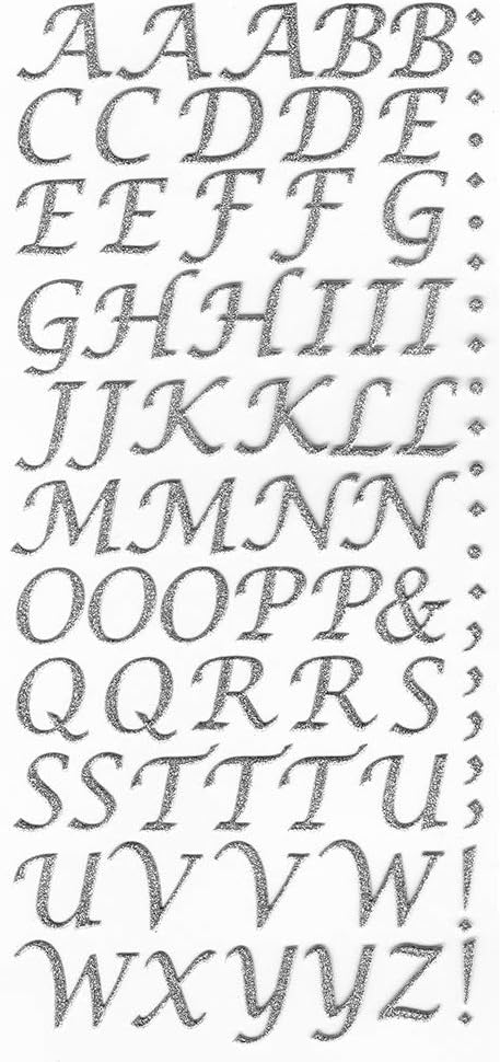 Italian Options 15mm Script Silver Glitter Alphabet Sticker Letters Craft
