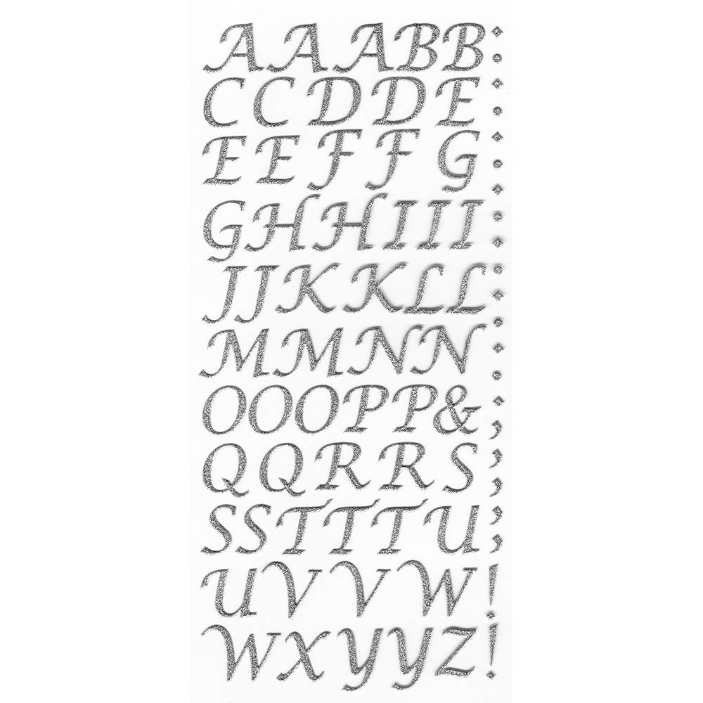 15mm Script Silver Glitter Self Adhesive Alphabet Sticker Letters Craft Embellishment
