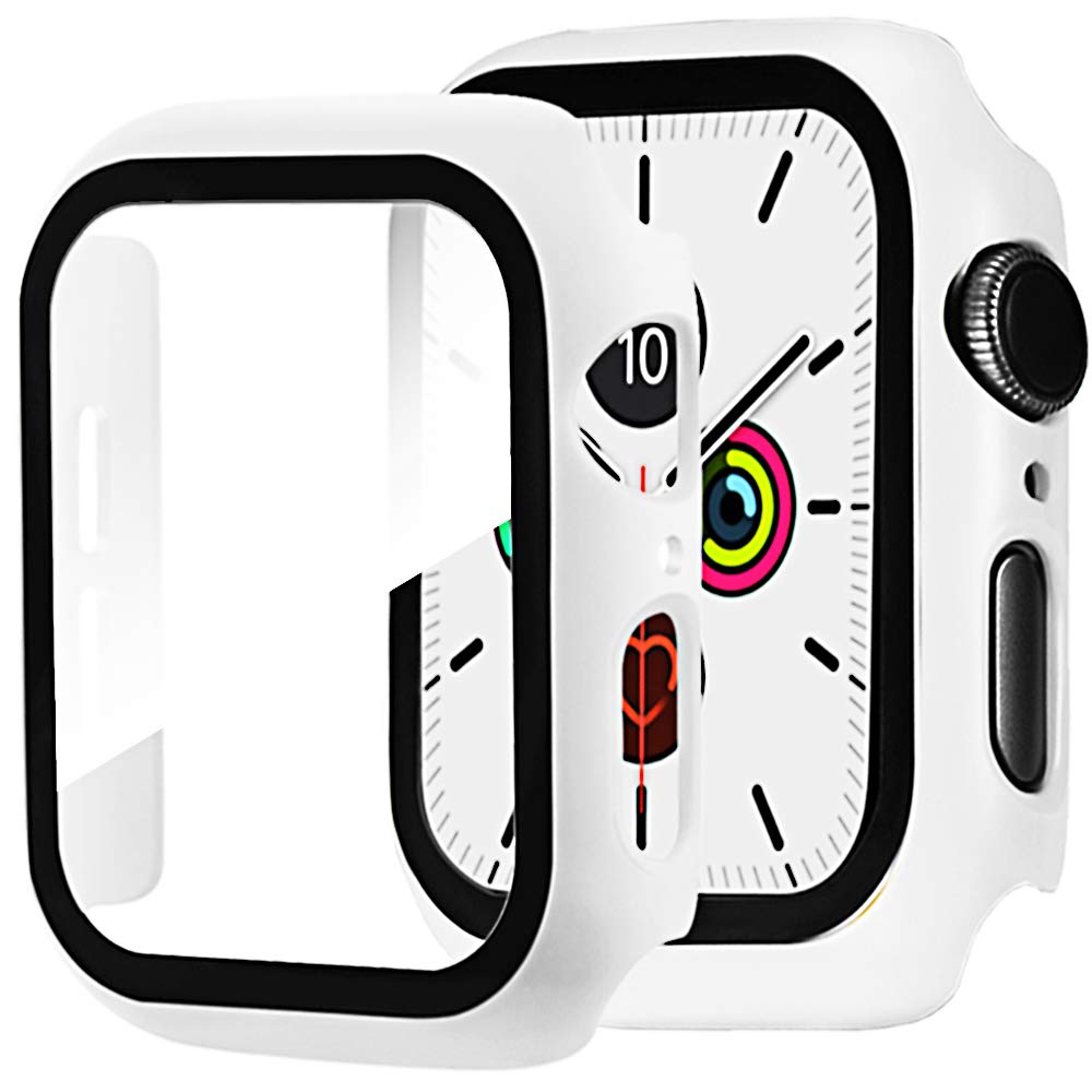 Miimall Compatible with Apple Watch Series 3/2/1 38mm Screen Protector Case, Hard PC Cover + Tempered Glass Screen Protective Film All-around Protective Bumper Case for iWatch Series 3/2/1 - White