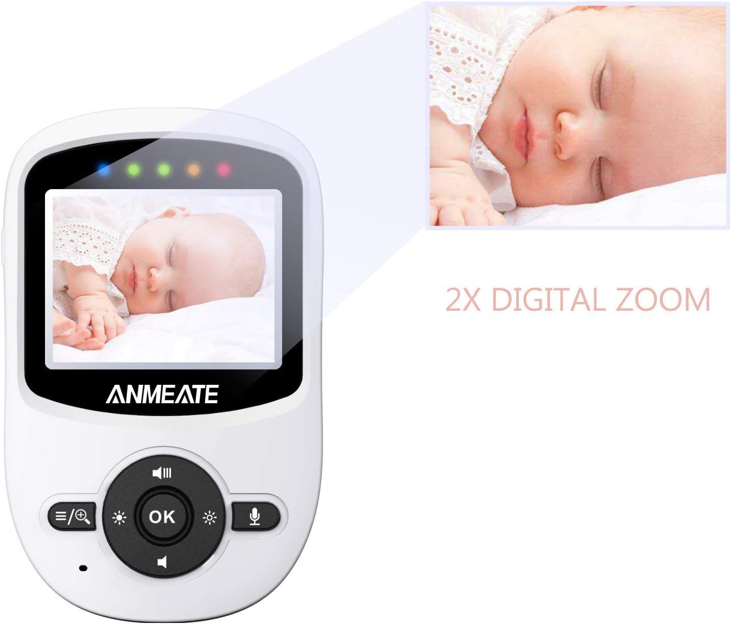 Video Baby Monitor with Digital Camera, ANMEATE Digital 2.4Ghz Wireless Video Monitor with Temperature Monitor, 960ft Transmission Range, 2-Way Talk, Night Vision, High Capacity Battery (White): Electronics