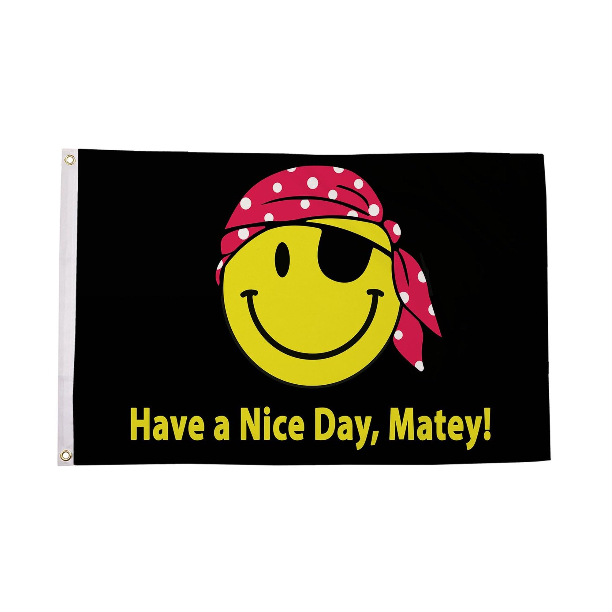 Flagtex Pirate Flags Have A Nice Day Matey Small 3ft x 2ft (90cm x 60cm) - Pirate Banner Friendly Design, Jolly Roger Flag for Garden Poles, Pirate Decorations