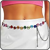 ELABEST Rainbow Belt Chain Colorful Waist Chains Rhinestone Gold Jewelry for Women