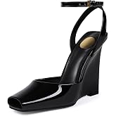 Fuazuzu Wedge High Heels Sandals for Women &ndash; 4 Inch Square Peep Toe Ankle Strap Buckle Comfortable for Party Wedding Daily Wear