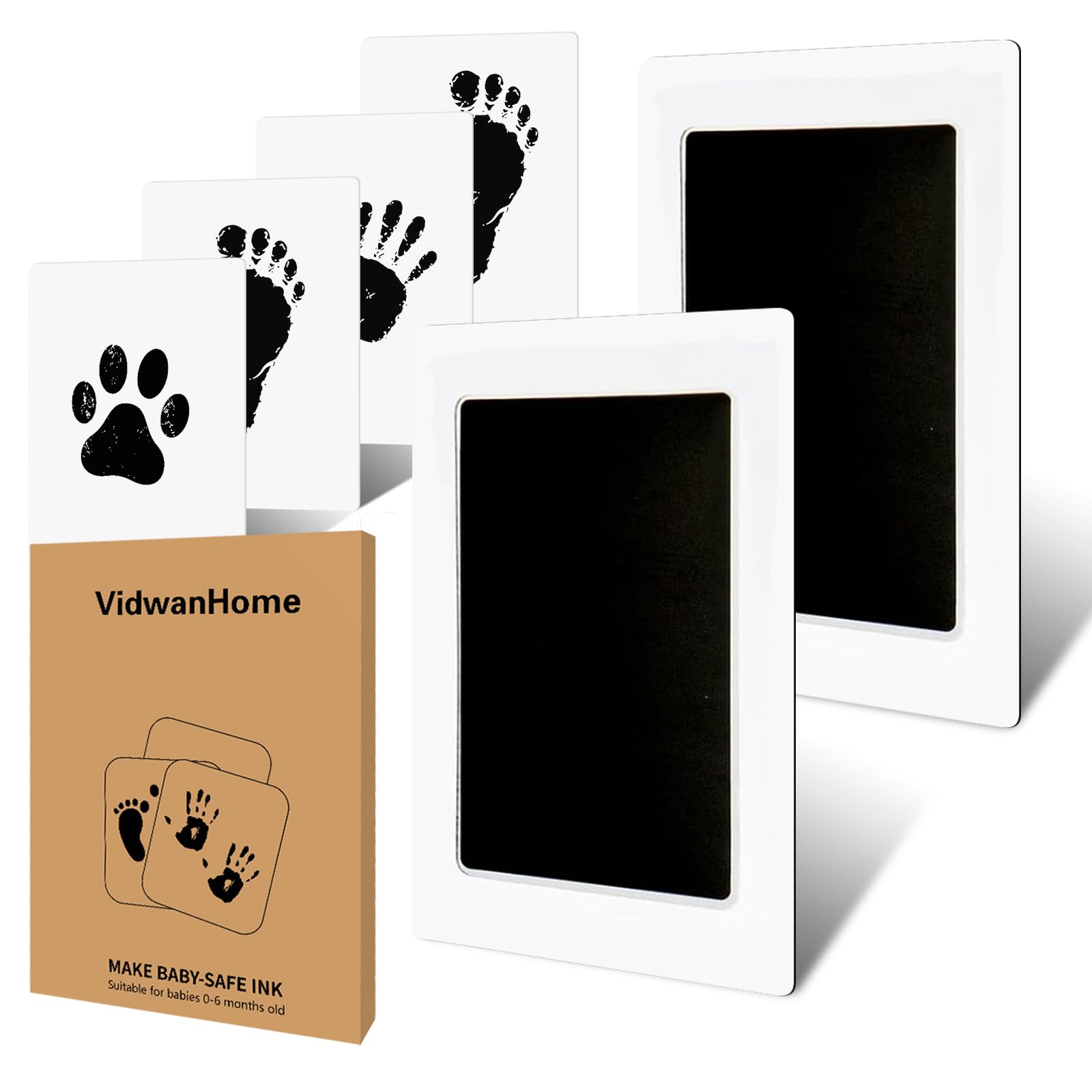 Photo 1 of 2pc Large Baby Hand and Footprint Kit – Inkless Clean Touch Ink Pad for Keepsake Footprints, Paw Prints, Mess-Free Ink Pad for Newborns and Pets with 8 White Cards (Jet Black.L)