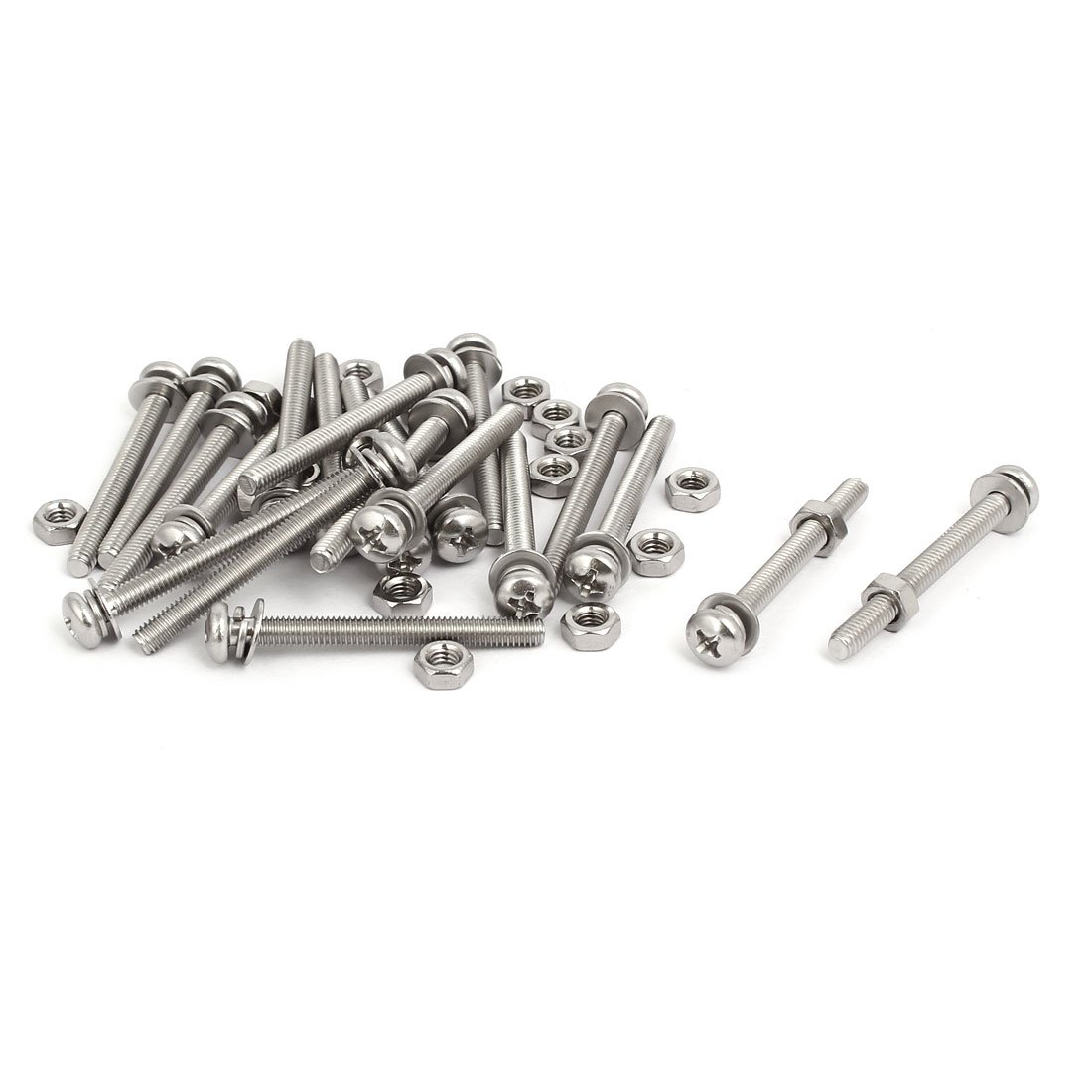 Sourcingmap M4x40mm 304 Stainless Steel Phillips Pan Head Bolt Screw Nut w Washer 20 Sets