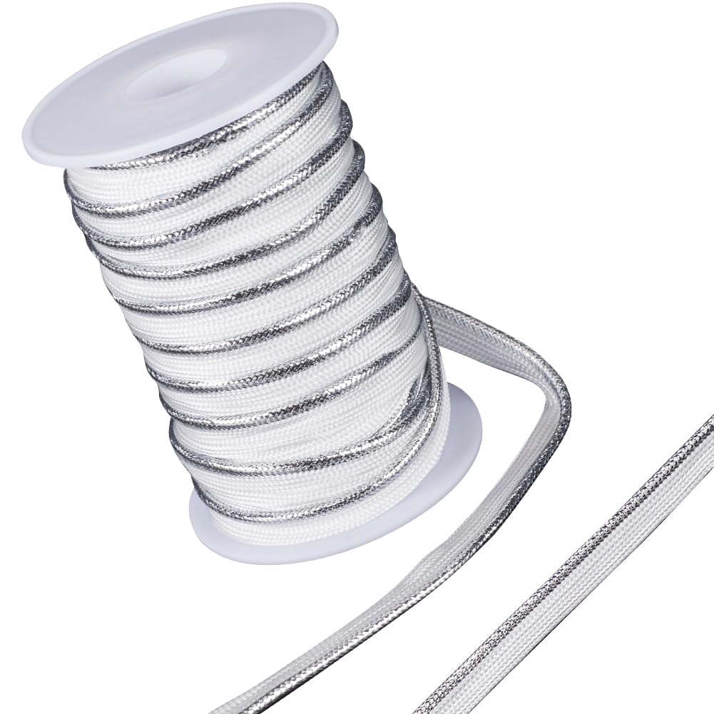 GORGECRAFT 20 Meters Silver Piping Trim with Metallic Lip Welting 12mm Wide Bias Tape Cord Edge Trim Ribbon for Sewing Clothing Pillows Lamps Draperies Home Decor Upholstery