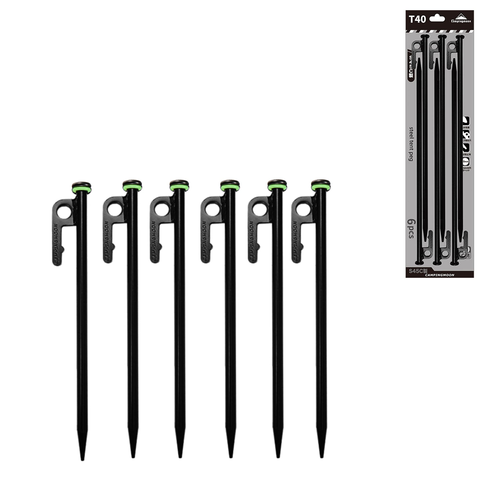 CAMPINGMOON 15.7-inch 6pcs Carbon Steel S45C Black Skin Cation Electrodeposition Coating Tent Stake for Hard Ground T-40-6P