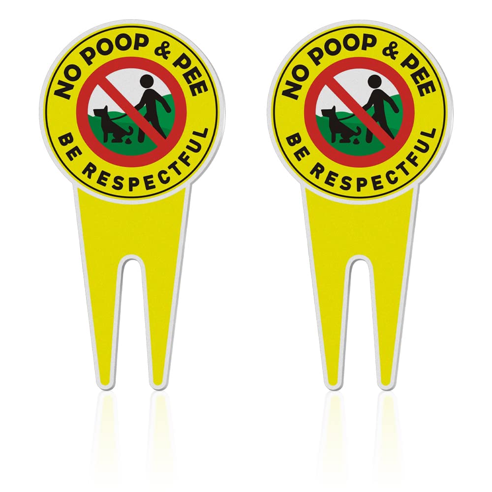 2 Pieces 11.9 x 5.9 Inch No Dog Poop Aluminum Yard Signs, No Poop No Pee Dog Signs for Yard, Be Respectful Sign for Outdoor Use