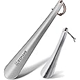 ZOMAKE Stainless Steel Metal Shoe Horn Long Handle, 11.8 inch & 7.3 inch with Rope & Hook, Small Shoehorn for Seniors, Men, Women(Silver, Pack of 2)
