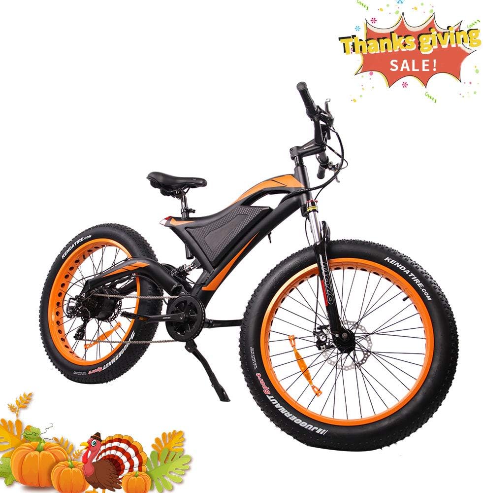 AOSTIRMOTOR Electric Mountain Bike 26" 4.0 inch Fat Tire Ebike, 750W Motor, 48V 10.4AH Removable Lithium Battery, Electric Bicycle for Adults (Orange)