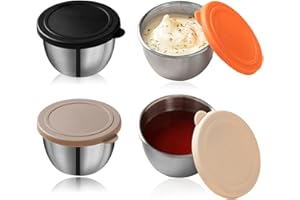 4 * 2.5oz Salad Dressing Container, Mini Sauce Containers, Reusable Leakproof Small Condiment Cups with Lids, 18/8 Stainless 