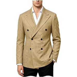 Surciruit Men's Linen Double Breasted Blazer Unlined for Summer | Classic Fit, Peak Lapel,Casual Sport Coat, Lightweight Brea