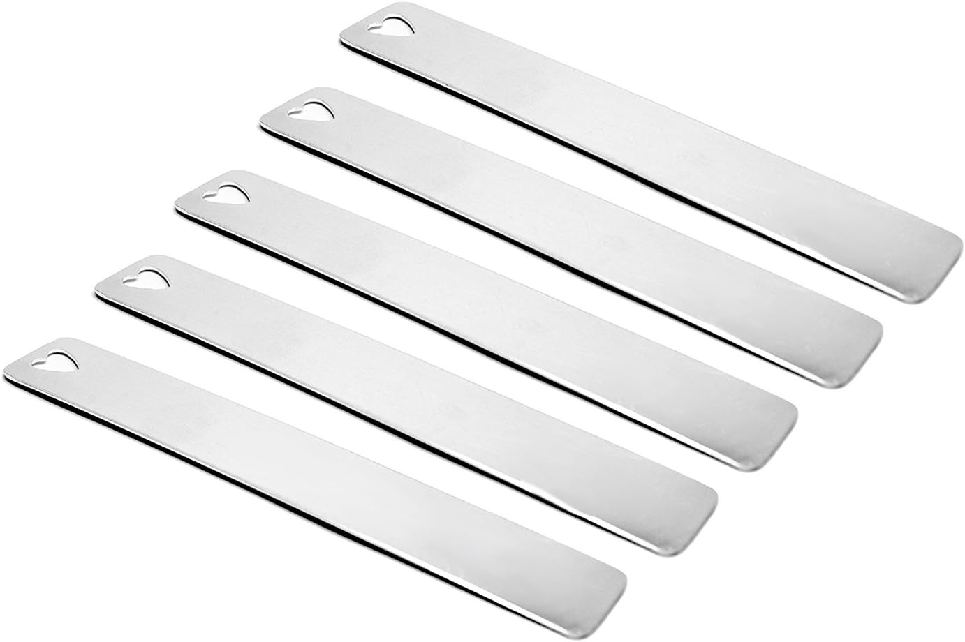 Five (5) Aluminum Bookmarks with Heart Shaped Cutout - 1" x 6" -Finished Stamping Blanks- 16 Gauge - 1100 Aluminum Blanks