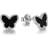 Evensee Four Leaf Clover Earrings 925 Sterling Silver for Women,Stud Earrings Jewelry with Black Onyx and Mother of Pearl,Elegant Gift for Her