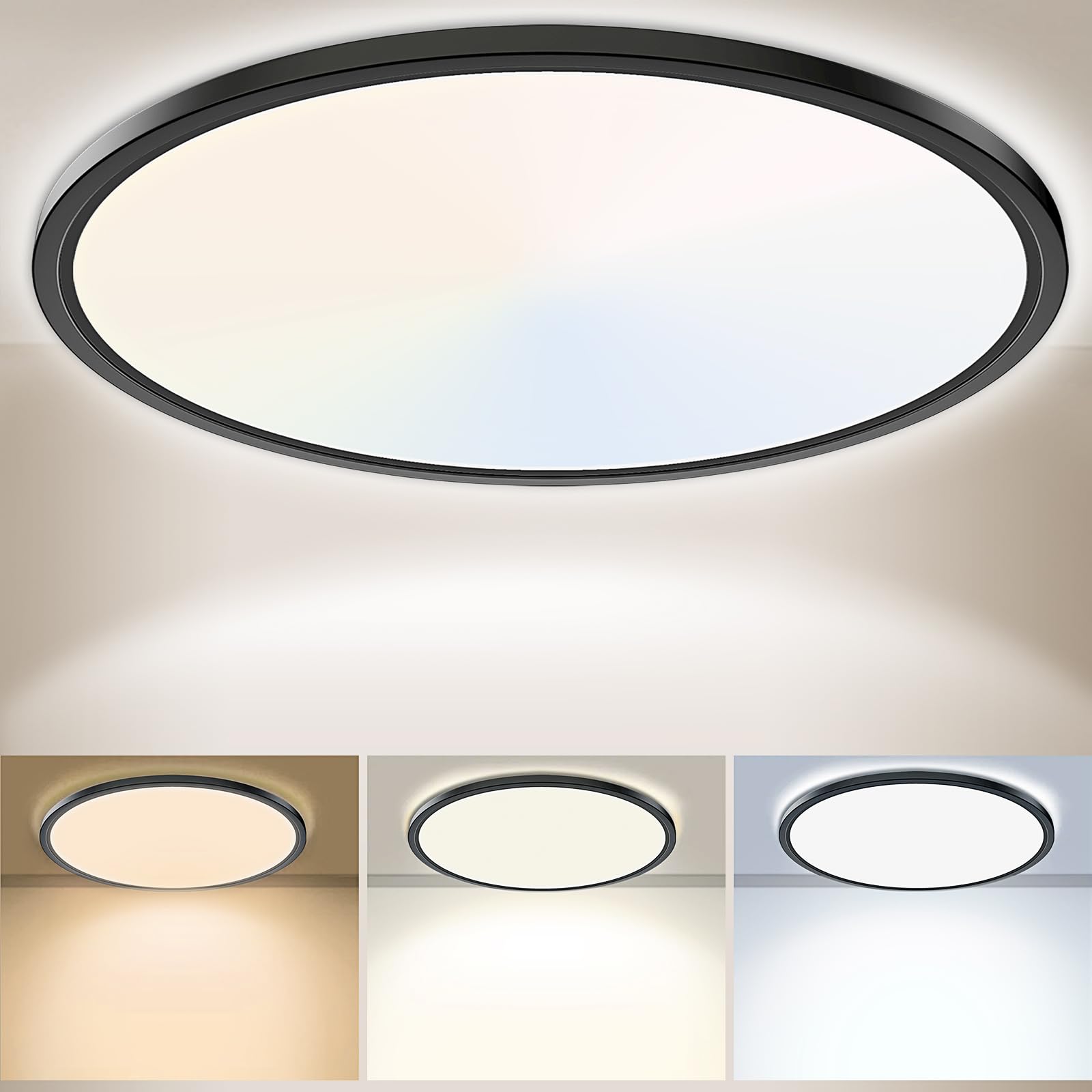 Yexati 30CM Bathroom Light 24W 3200LM 6000K/4000K/3000K IP54 Waterproof Ultra Thin Bathroom Lights Ceiling, Round Flush Ceiling Light for Kitchen Bedroom Toilet Porch Hallway Living Room Office