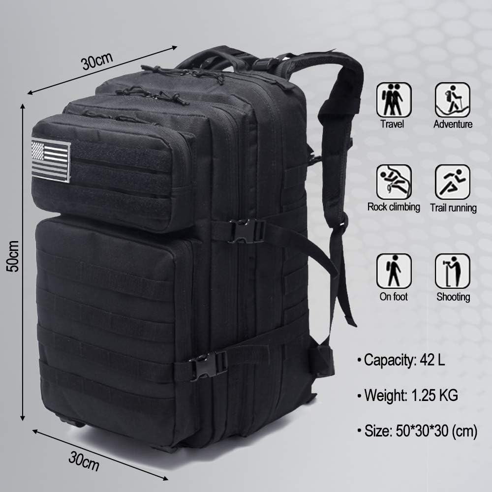 Monoki Military Tactical Backpack, Army 3 Day Assault Pack, 42L Molle Bag Rucksack : Clothing