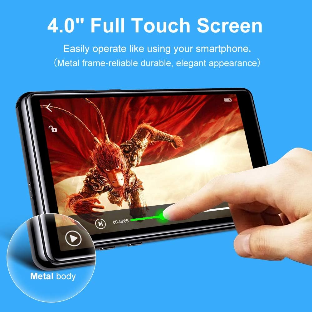 Mp3 Player with Bluetooth 5.0,Tengsen 4.0" Full Touchscreen HD Video Mp4 Mp3 Music Player with Speaker, 16GB Portable HiFi Sound with FM Radio, Voice Recorder, E-Book, Sport Pedometer,Support TF Card: Home Audio & Theater