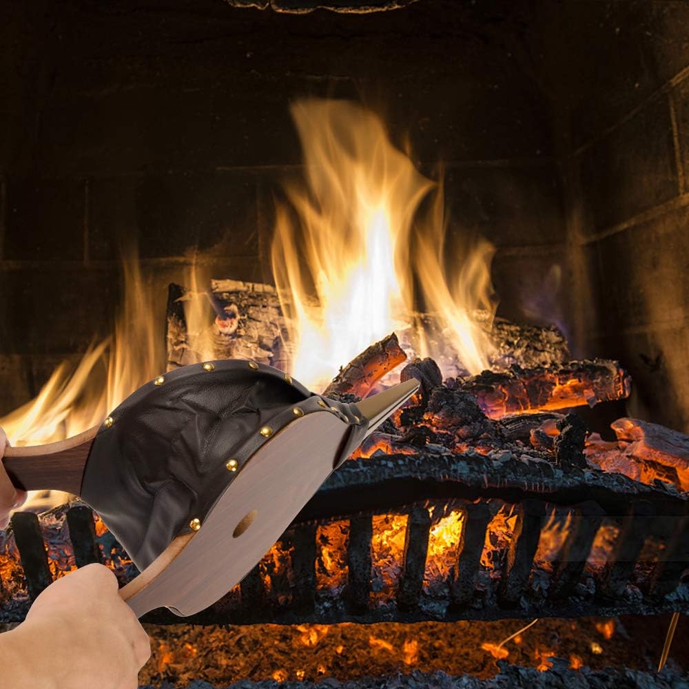 Kerykwan Fireplace Bellows 17"x7.5" Large Wood Air Blower Cast Nozzle for Outdoor Camping BBQ Grill Chimney Hand Bellow Pump Pit Barbeque Fire Tools Accessories with Hanging Strap (17" x7.5“ - Image 5