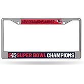 Rico Industries NFL New England Patriots 2019 Super Bowl Champ 12" x 6" Silver Chrome Frame W' Decal Insert Car/Truck/SUV Auto Accessory