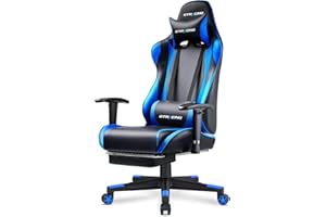 GTRACING Gaming Chair with Footrest, Ergonomic Computer Game Desk Chair, Recline Gaming Chair Seat Height Adjustment, Swivel Rocker with Headrest and Lumbar (Blue)