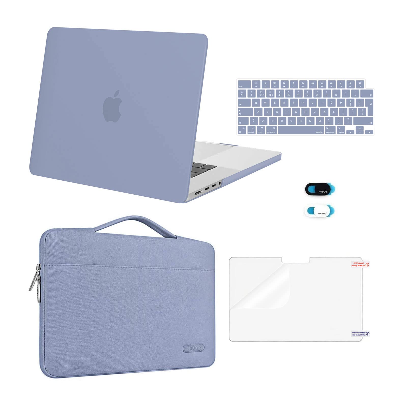MOSISO Compatible with MacBook Pro 16 inch Case 2026-2021 M5 M4 M3 M2 M1 A3429 A3428 A3403 A3186 A2991 A2780 A2485, Hard Shell Cover&Sleeve Bag&KeyboardSkin&Screen Film&Webcam Cover, Lavender Gray