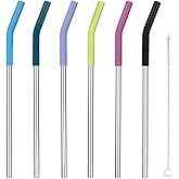 Zenbo Set of 6 Stainless Steel Reusable Metal Straws with Silicone Flex Tip Elbow,6 Steel Straws,6 Silicone Tips,1 Straw Cleaning Brush,for 30 oz and 20 oz Cups, Dishwasher Safe