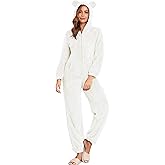HOTIAN Fleece Onesie Pajamas for Women Fuzzy Sherpa Hooded Romper One Piece Winter Sleepwear Flannel Pajama Jumpsuit