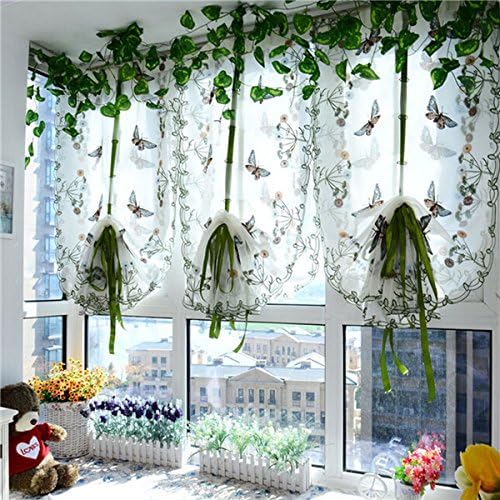 100x80cm Butterfly Flower Liftting Sheer Curtain Tulle Door Window Curtain Blinds (Random: Color)