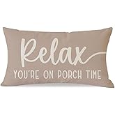 PANDICORN Decorative Throw Pillow Covers 12x20 Inch Relax Porch Time Beige Outdoor Rustic Farmhouse Lumbar Pillow Decorative Throw Pillows Cases Cushion Covers Decorations for Porch Couch Sofa Decor