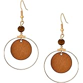 MINACHI Vintage Bohemian Circular Wooden Disc Dangle Drop Earrings, Boho Summer Jewelry Gift for Women