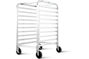 BIEAMA 10-Tier Sheet Pan Rack, NSF Bun Pan Rack, Aluminum Bakery Rack, Home Commercial Kitchen Bakery Cooling, 4 Wheels