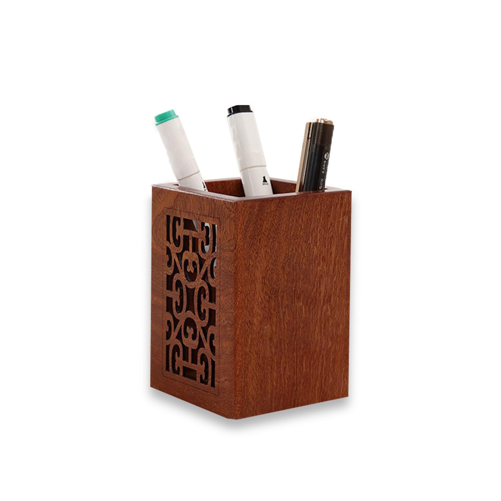 Kaizuca Wooden Pen Holder, Square Pen Holder, Desk Storage Box, Ebony, Handmade, Suitable For Stationery, Makeup Brushes, Desks, and Offices