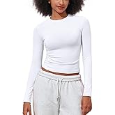 PrettyGuide Women's Cotton Jersey Long Sleeve Shirts Tight Fit Crewneck Crop Tops Basic Fall Going Out Y2K Tops