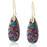 Sriomu Natural Healing Stone Fishhoop Dangle Drop Earrings Statement Gold silver earrings