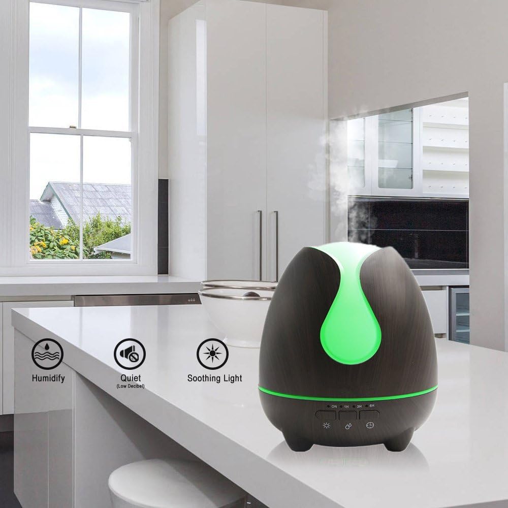 500ml Essential Oil Diffuser Haijieer Humidifiers Large Capacity Ultrasonic Diffusers with 4 Timer Settings, Waterless Auto Shut-off, 7 Color Changing for Home Baby Living Room Yoga Spa(Dark Wood)