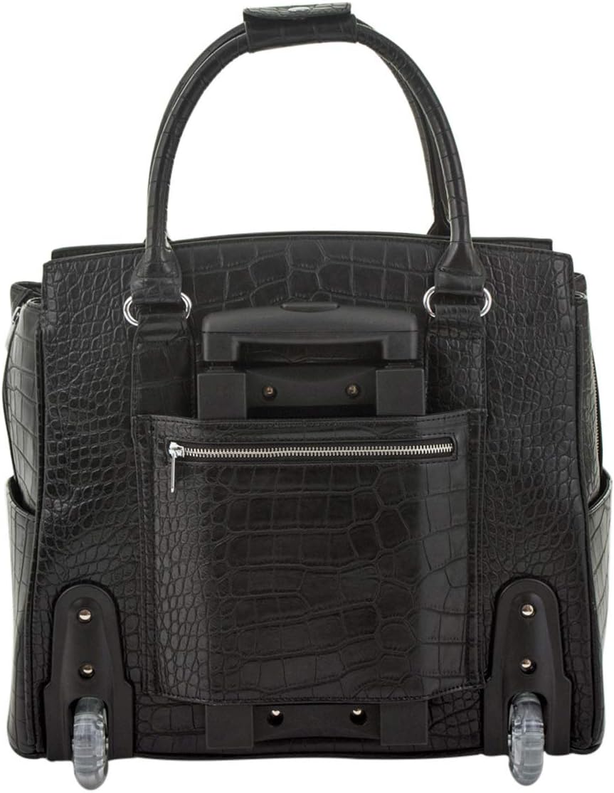 JKM and Company TIMELESS Black Alligator Crocodile Rolling Compatible with Computer iPad Tablet or Laptop Tote Carryall Bag