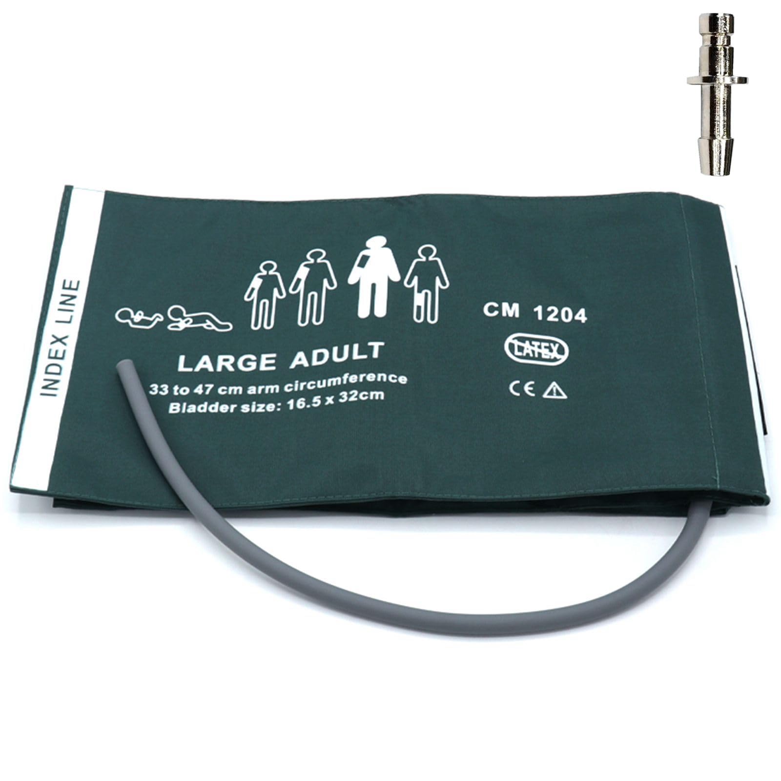 Universal NIBP Cuff with BP12 Connector for Large Adult, 33-47 cm Reusable Single Tube Nylon Replacement BP Cuff with Inner Airbag for Blood Pressure Monitor Machine