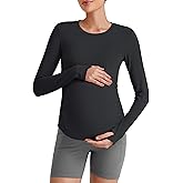 G4Free BareFeel Maternity Long Sleeve T Shirts Crewneck Ruches Pregnancy Workout Tops with Thumbholes Altheltic Yoga Tee