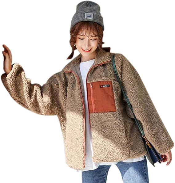 Amazon Scillo レディース ボア ボアジャケット ボアブルゾン ボアコート 可愛い もこもこ ファー コート 冬服 防寒着 あったか カジュアル お洒落 秋冬 ブラウン コート ジャケット 通販