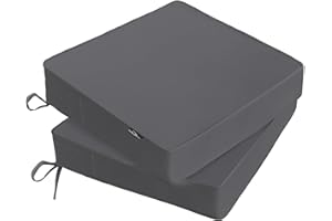 PatioGlow Outdoor Chair Cushions 20 x 20 x 3 Inch, Waterproof & Fade Resistant Patio Seat Cushion for Furniture with Handle and Ties, Thick Seating Pads for Outside Sofa Couch Set of 2, Grey